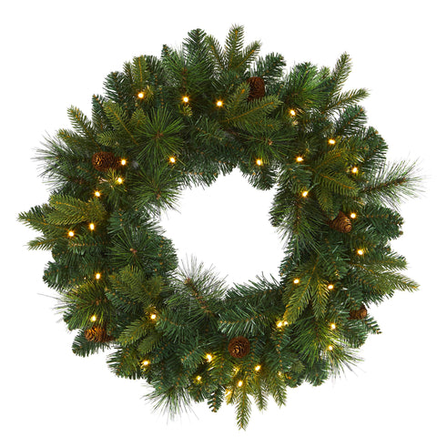 Nearly Natural front view wreath on door showing welcoming decor benefit