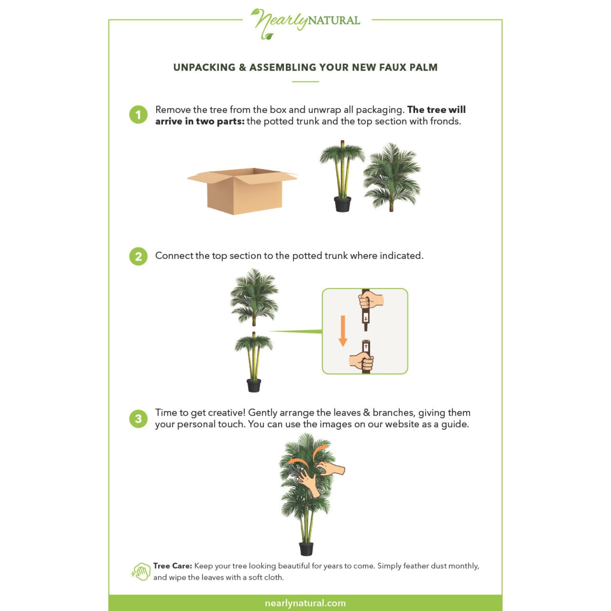 Nearly Natural two-piece assembly image illustrating simple tool-free setup