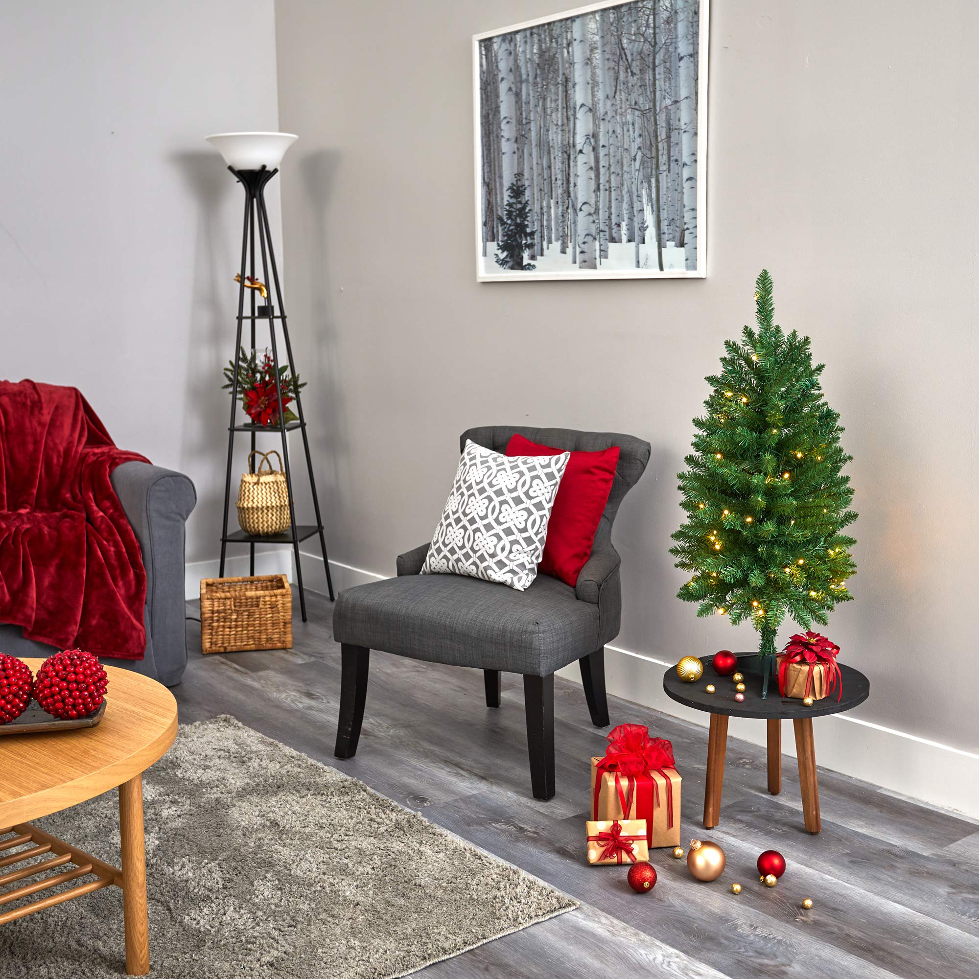 Nearly Natural next to chair showing 3 ft scale and perfect fit for small rooms benefit
