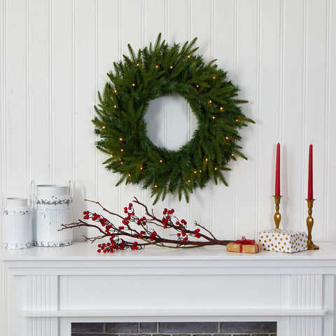 Nearly Natural wreath hung on a front door showing scale and instant decoration benefit