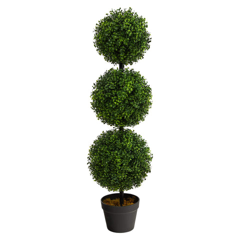 Nearly Natural front view of triple ball boxwood topiary showing balanced form and height benefit
