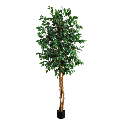 Nearly Natural front view of 74-inch ficus tree showing full canopy and scale benefit
