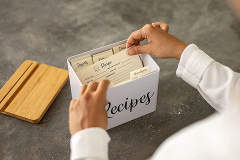 NEAT SECRETS recipe box in kitchen lifestyle scene illustrating everyday use