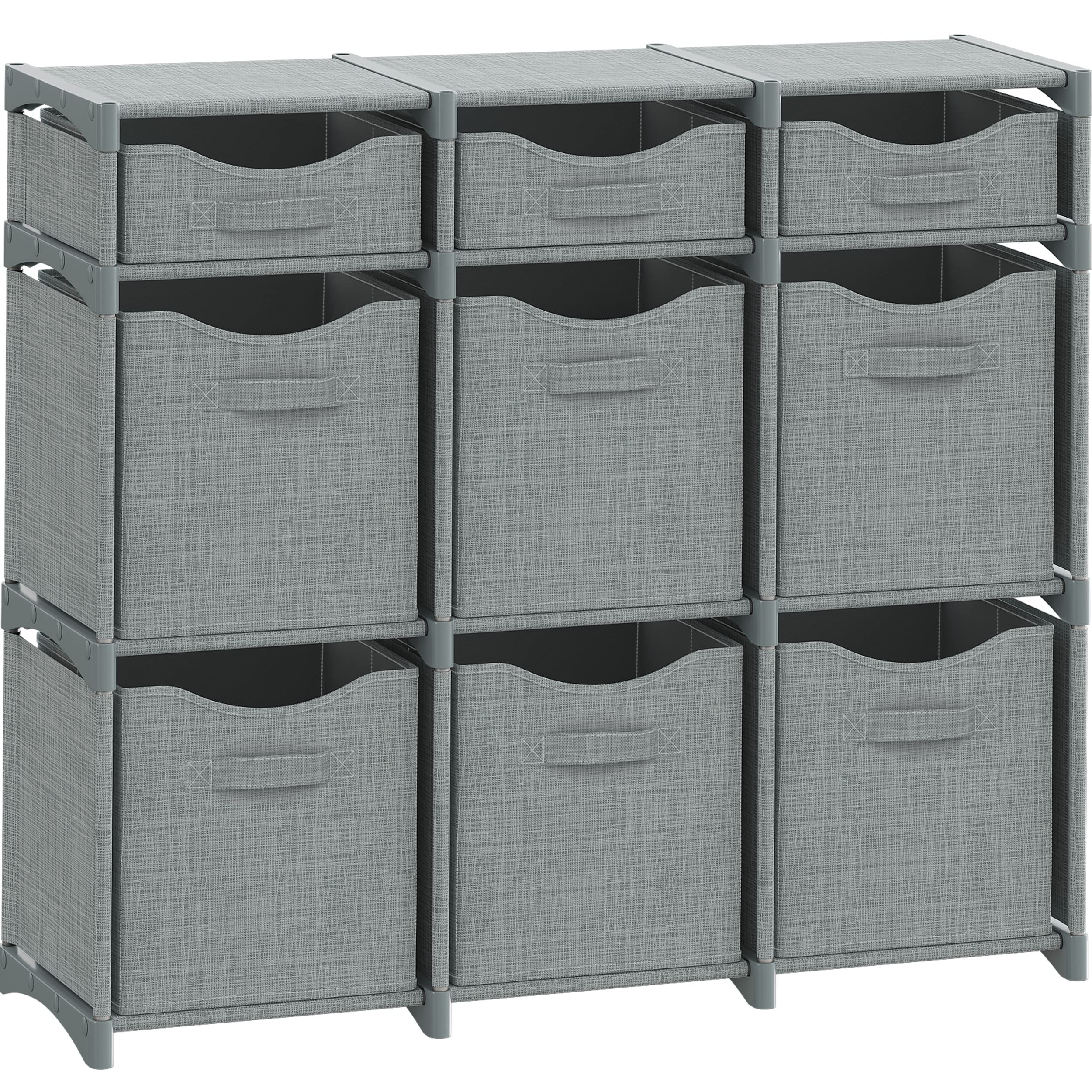 NEATERIZE front view of 9-cube organizer showing neat storage and accessibility