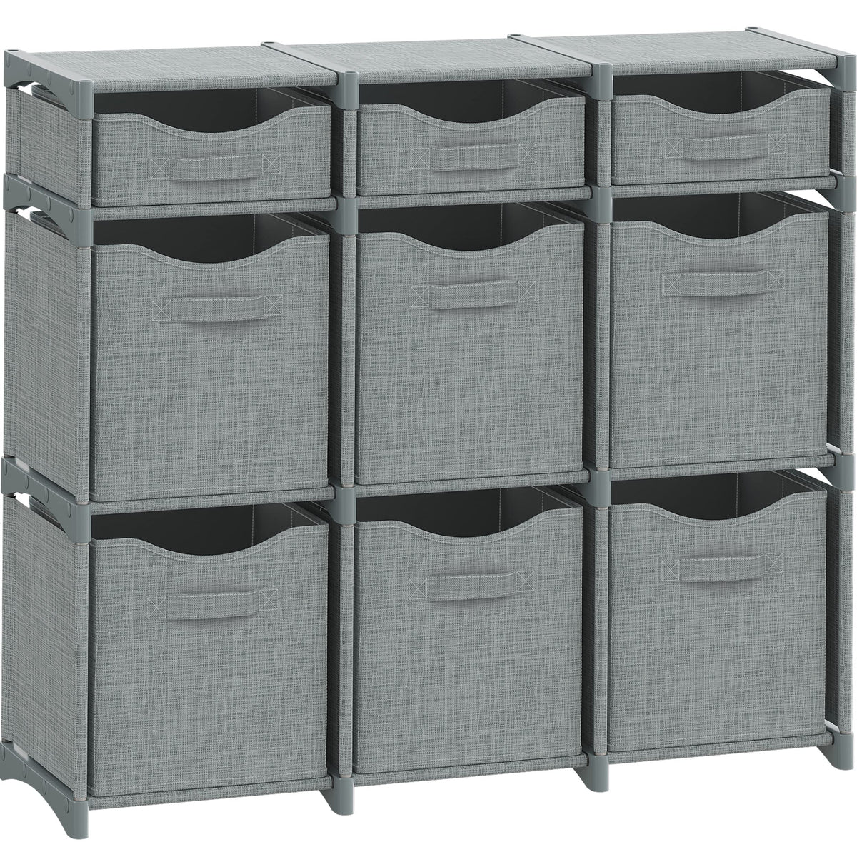 NEATERIZE front view of 9-cube organizer showing neat storage and accessibility