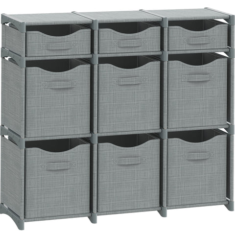 NEATERIZE front view of 9-cube organizer showing neat storage and accessibility