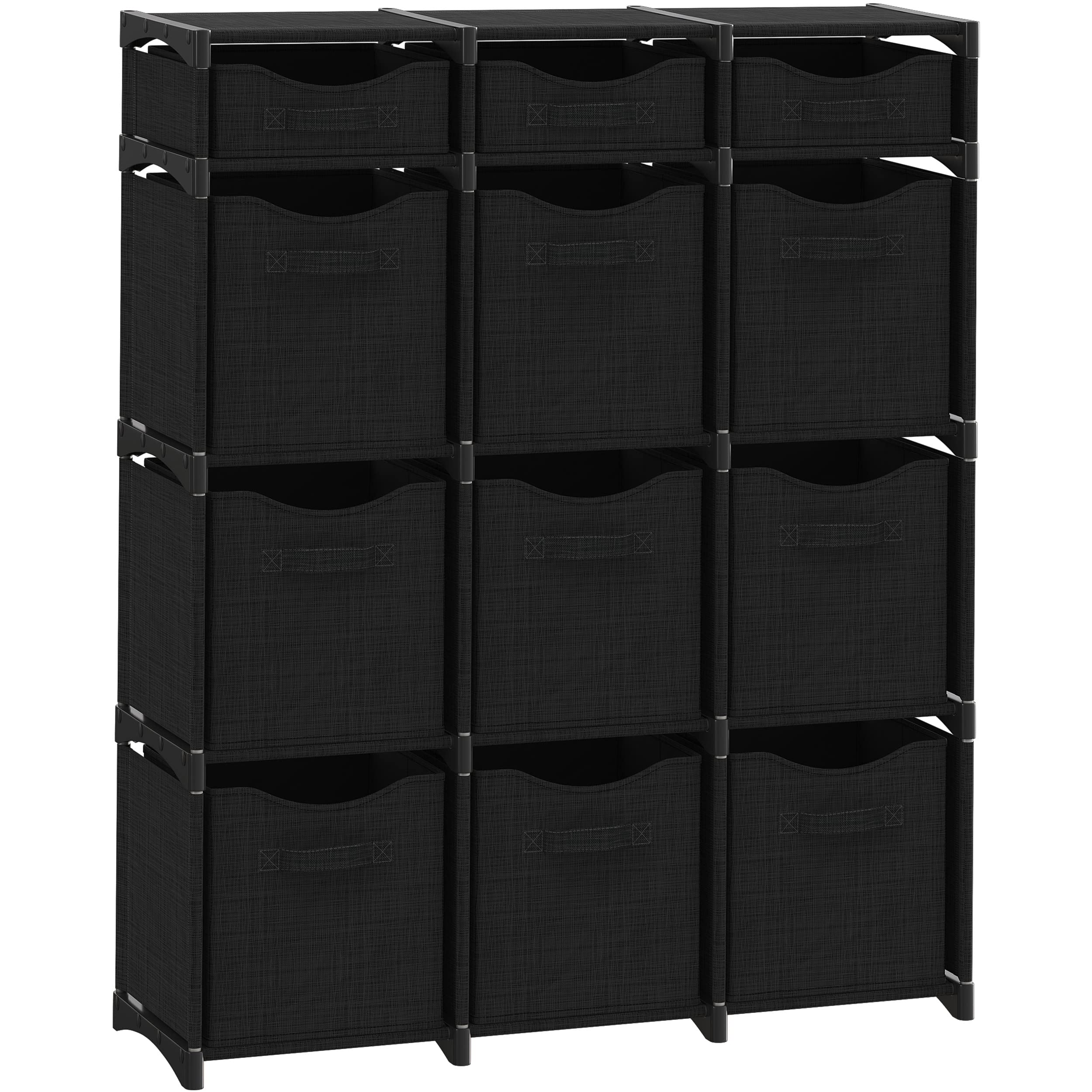 NEATERIZE front view of assembled 12-cube cabinet showing neat storage and easy access