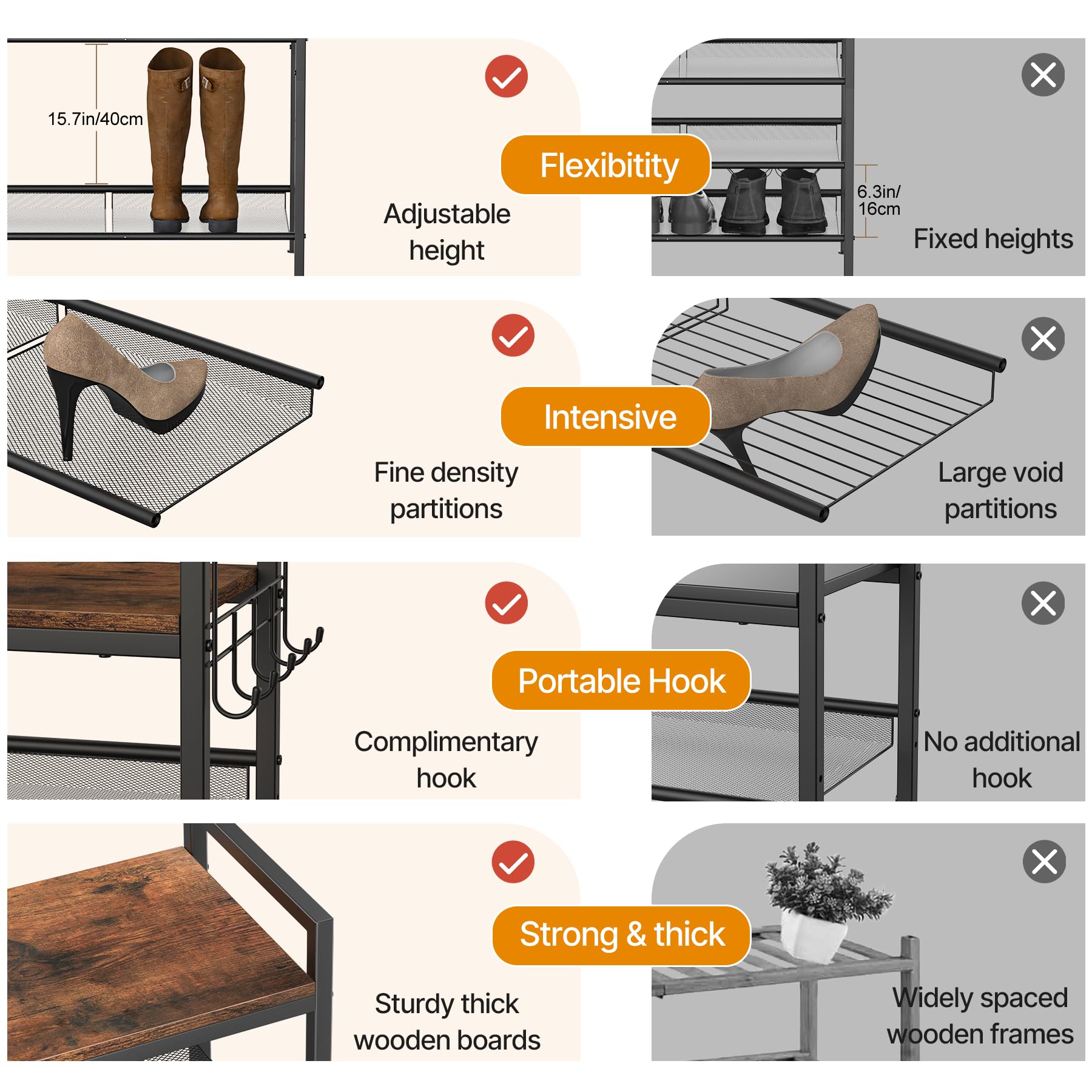 neatevday side profile showing adjustable shelf positions for taller boots