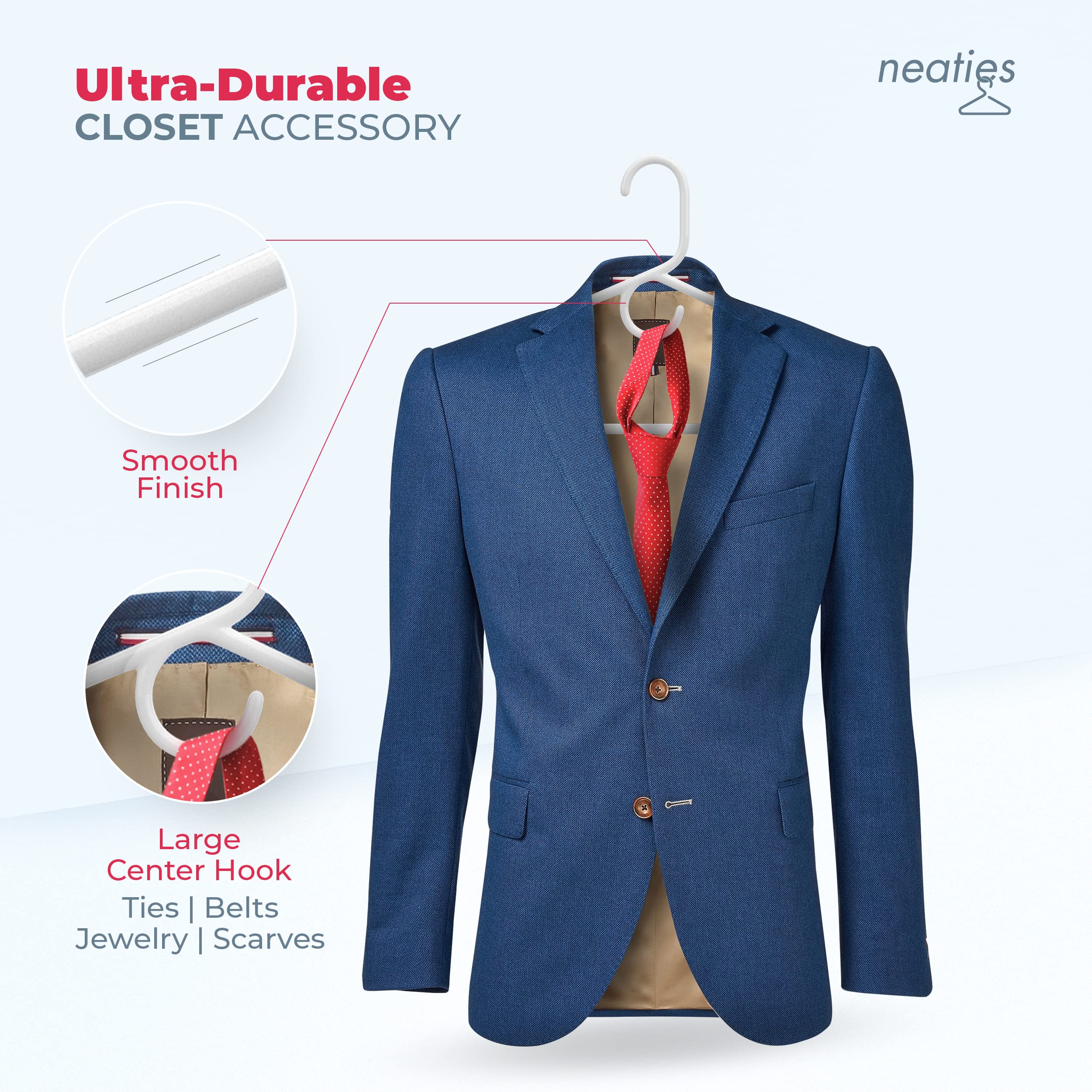 Neaties full-length hanger profile illustrating sturdy adult sizing