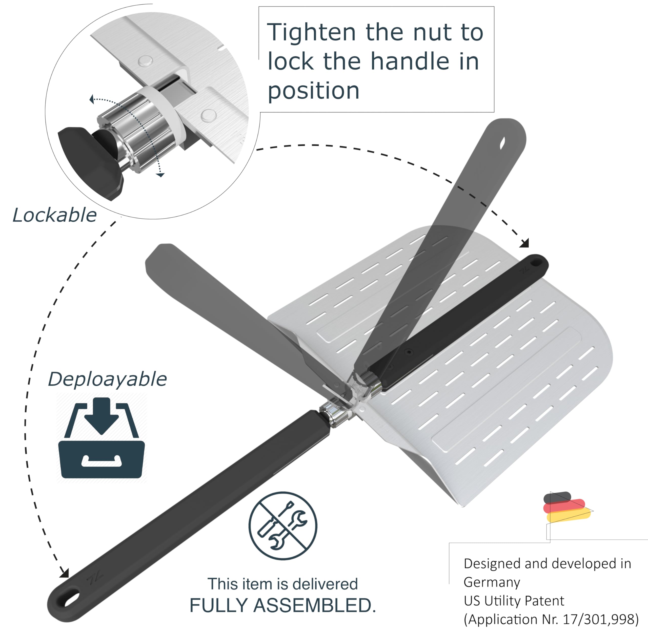 neatNuseful beveled edge detail sliding under pizza, enables effortless transfer