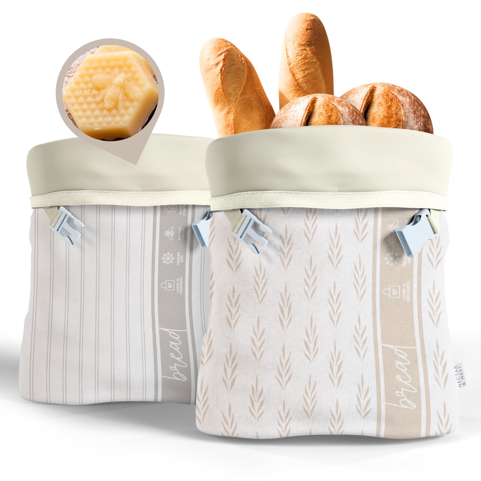 Nectar & Nest front packaging showing beeswax bread bag benefits