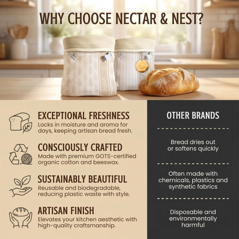 Nectar & Nest hands holding bagged boule demonstrating size