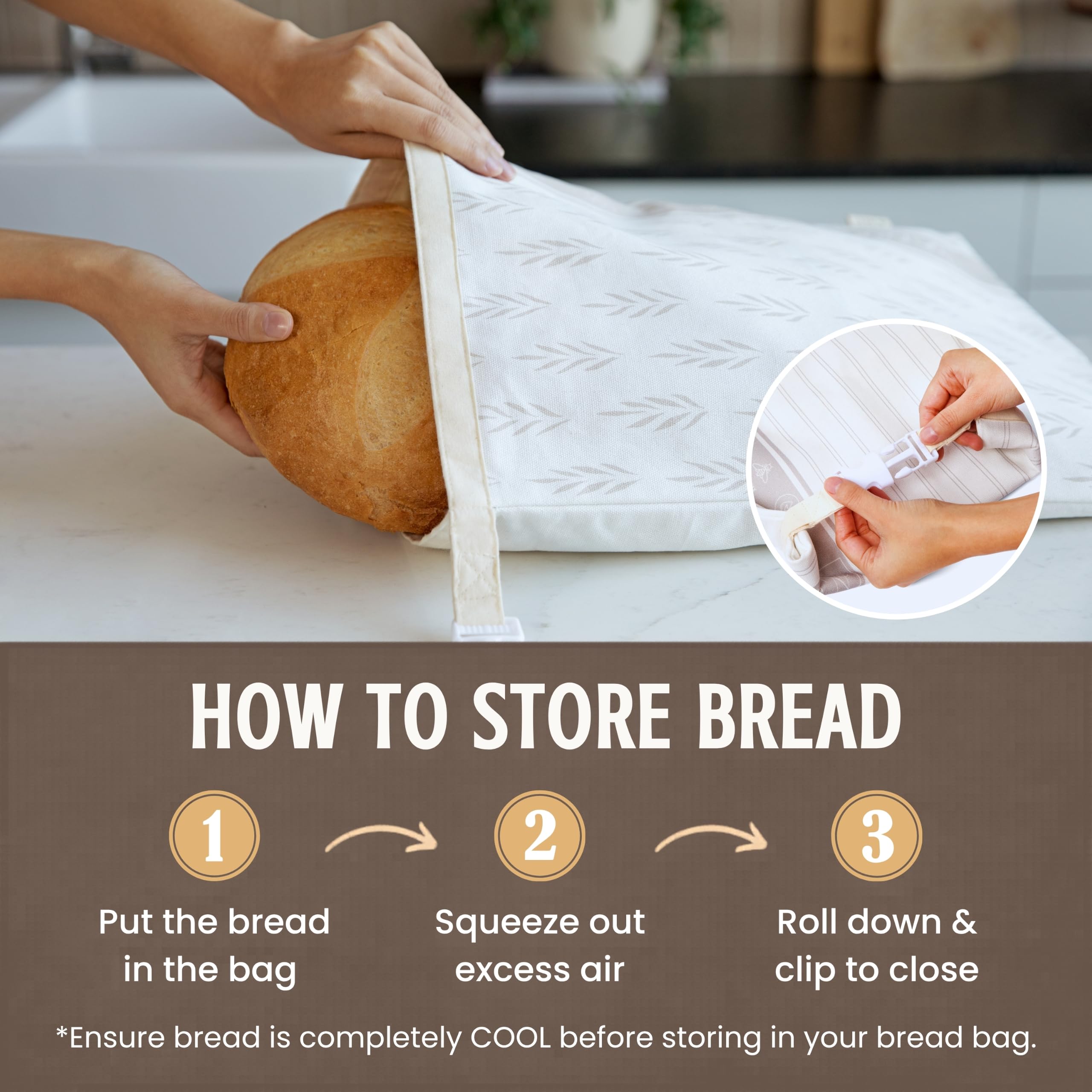 Nectar & Nest kitchen counter scene showcasing fresh bread storage