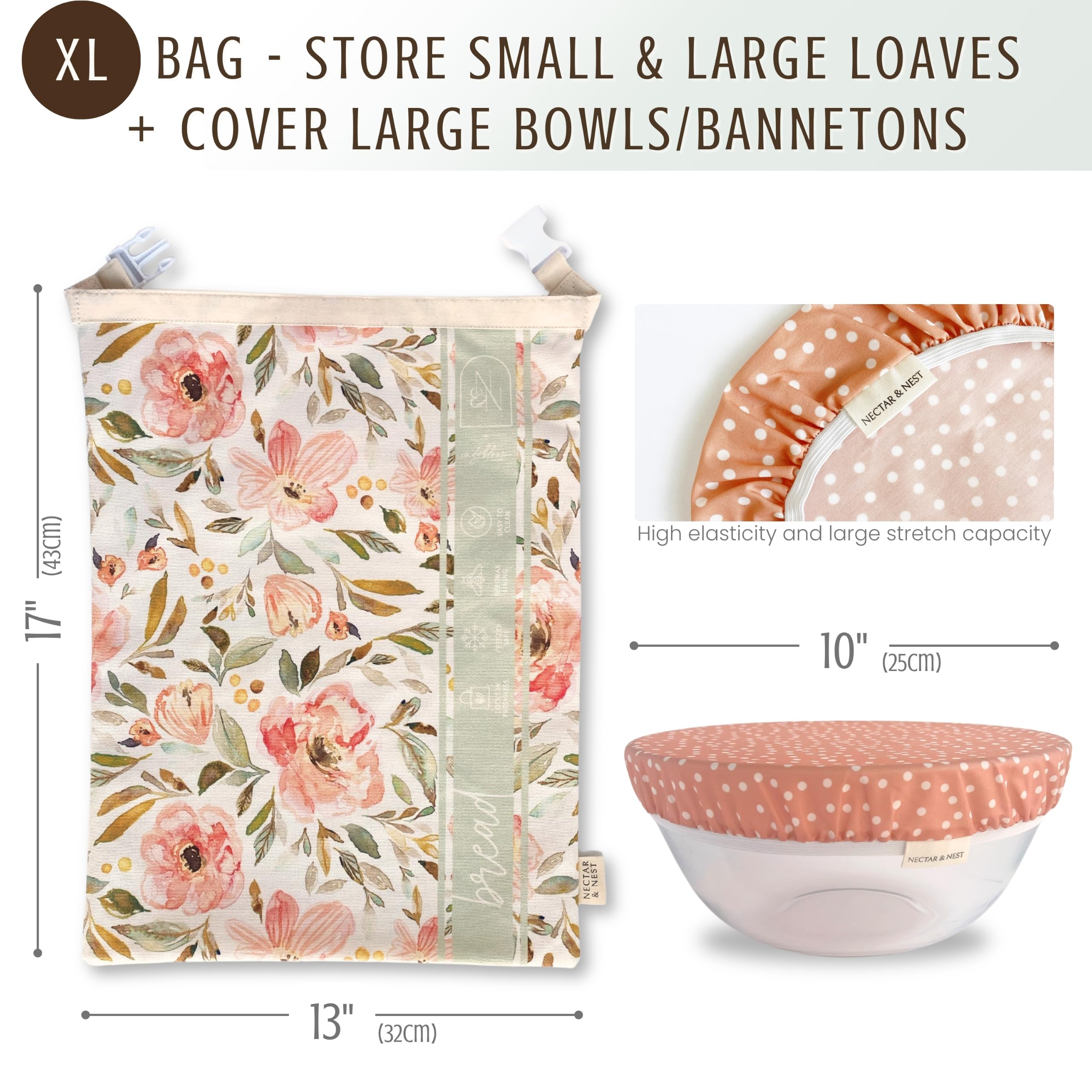 Nectar & Nest bowl cover stretched over 10" bowl preserving dough humidity benefit