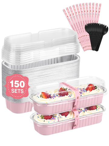 NEEBAKE front view of 150-pack pink pans showing full kit benefits
