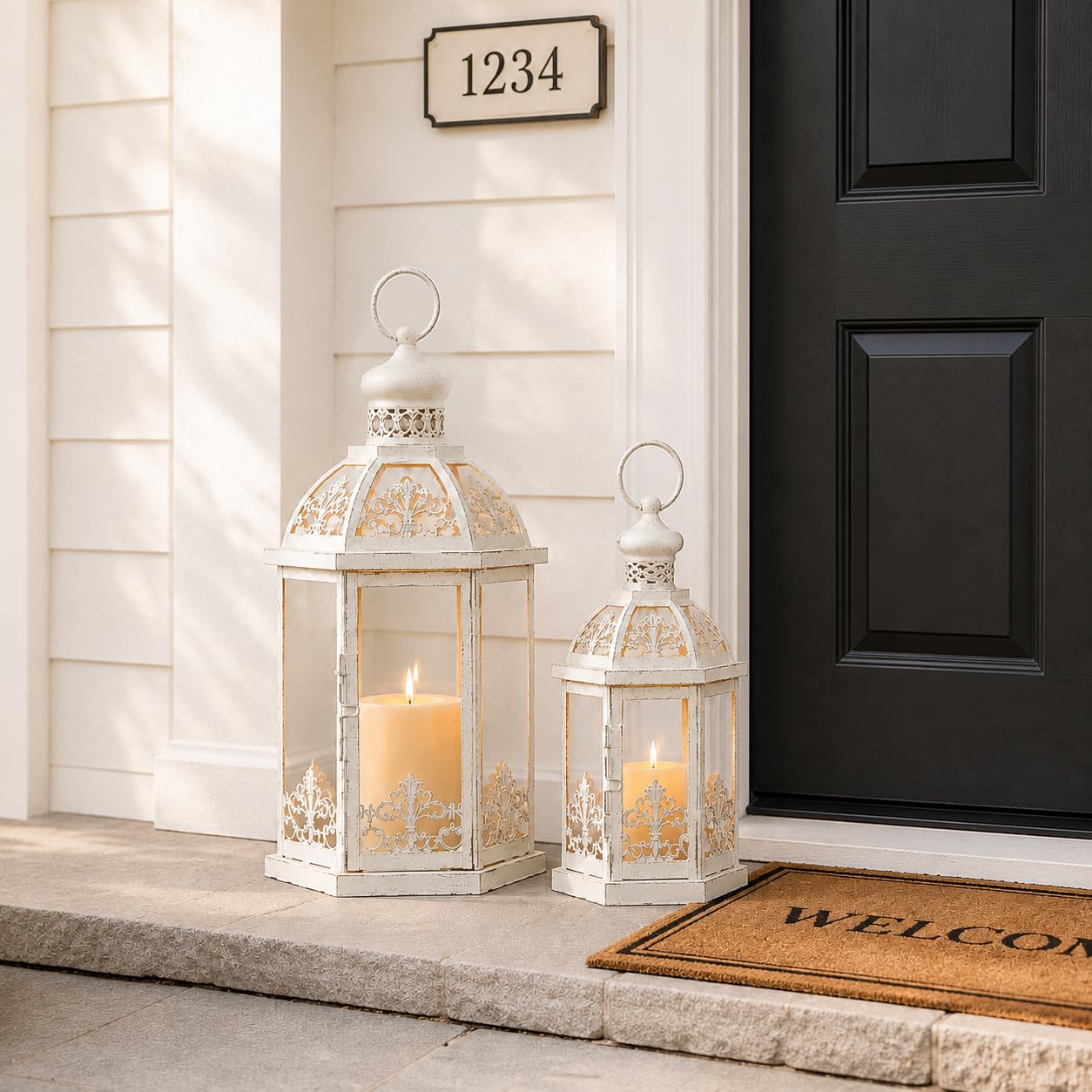 NEEDOMO large lantern with pillar candle demonstrating soft ambient lighting