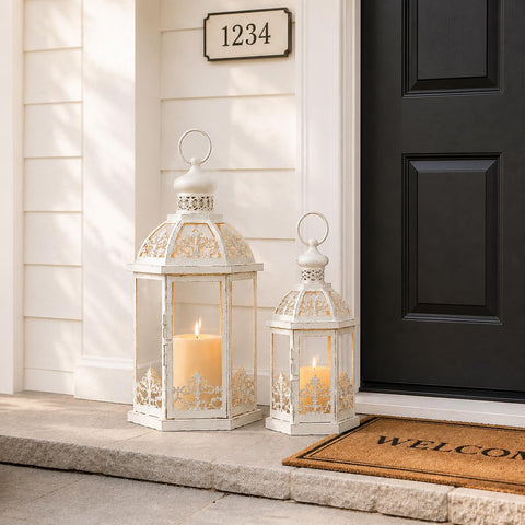 NEEDOMO large lantern with pillar candle demonstrating soft ambient lighting