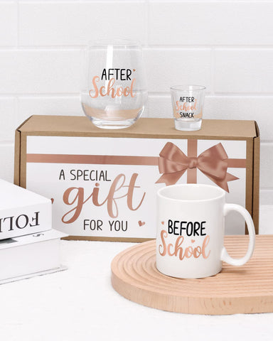 Nefelibata stemless wine glass detail with rose-gold lettering for elegant after-school relaxation