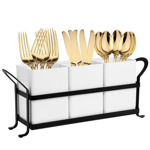 NelyBet front view of metal utensil caddy showing tidy organization and style