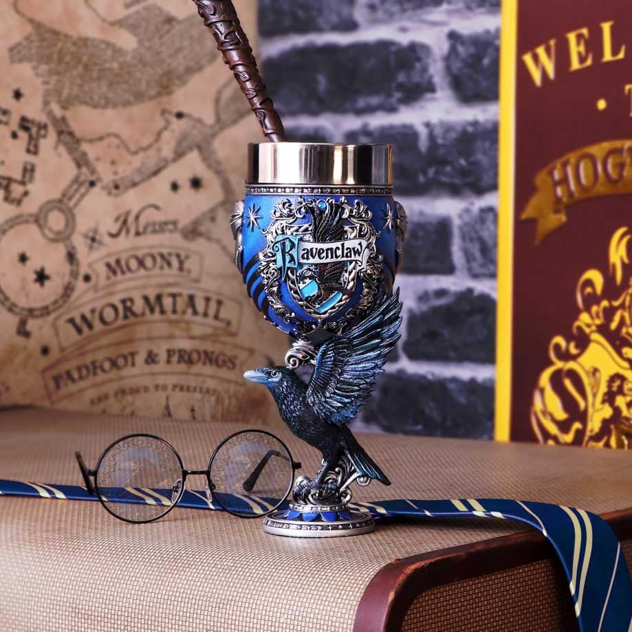 Nemesis Now Ravenclaw goblet close view of hand-painted crests and silver highlights