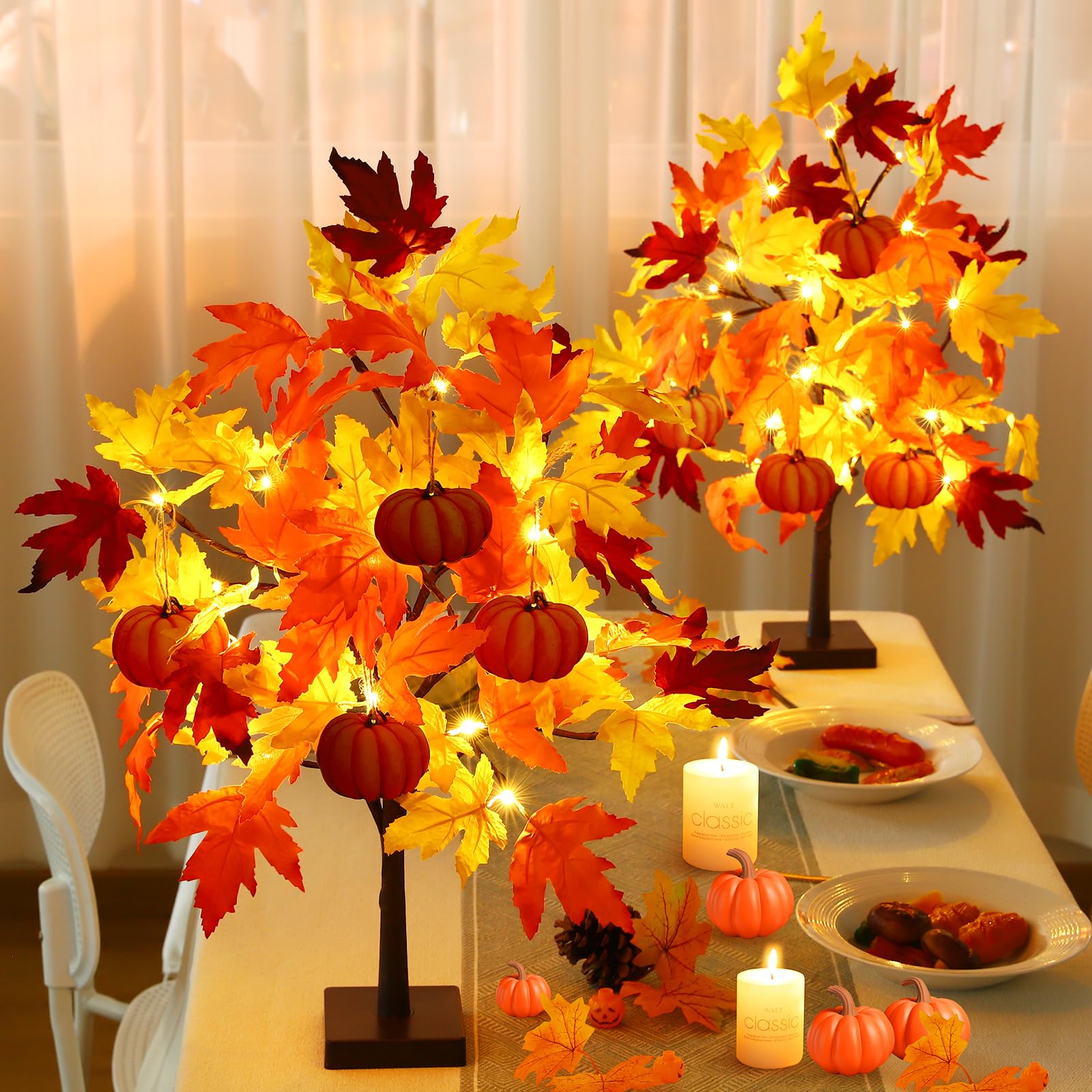 Neoclassy close-up of fabric maple leaves highlighting lifelike texture and rich autumn hues