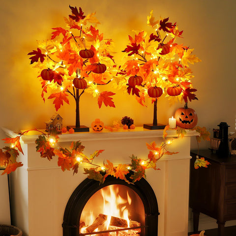 Neoclassy wooden pumpkin ornaments hanging on branch for customizable seasonal accents