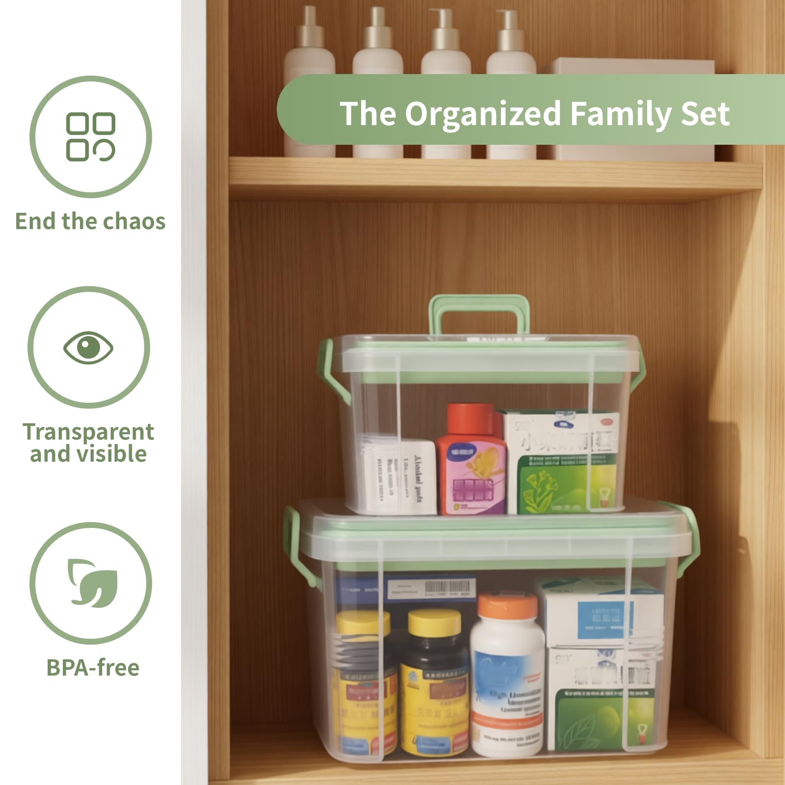 NEOCUPPIXE large box holding bottles and supplies for visible, accessible storage