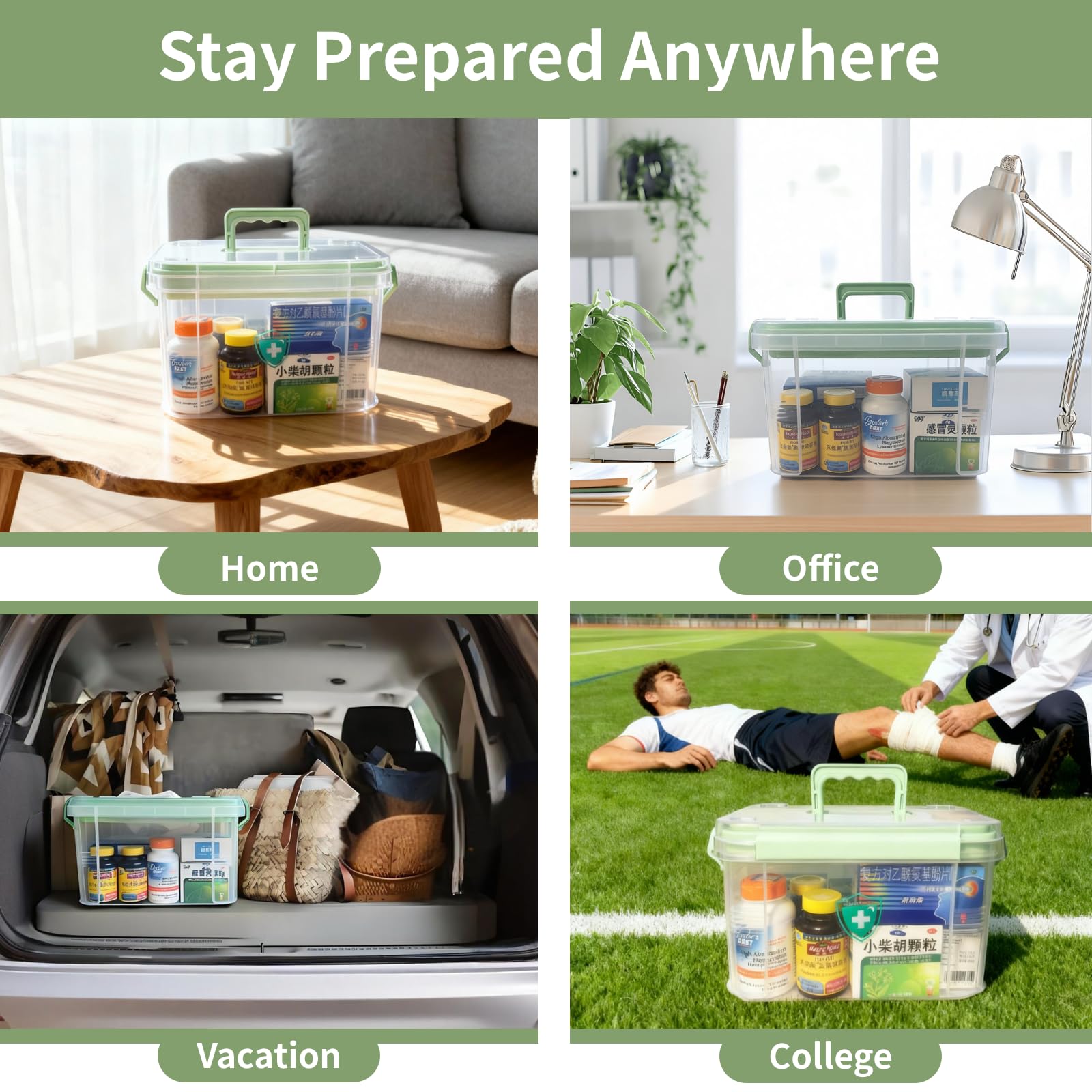 NEOCUPPIXE first-aid kit in car trunk illustrating travel-ready organization