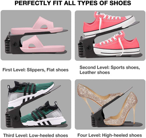 Neprock double-deck slots holding sneakers illustrating doubled storage benefit