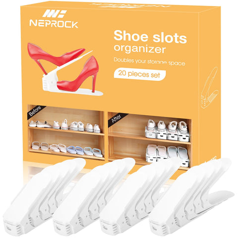 Neprock front packaging showing 20-pack shoe slots and space-saving benefit