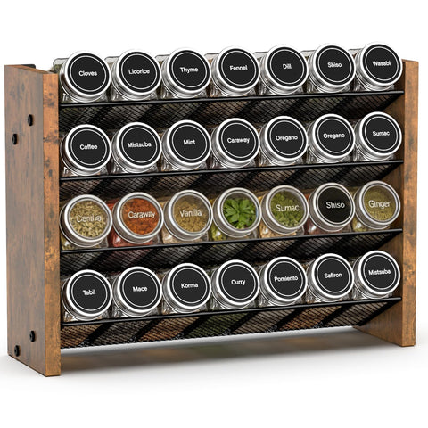 NESAPTO front view of 4-tier spice rack showing organized jars and quick access