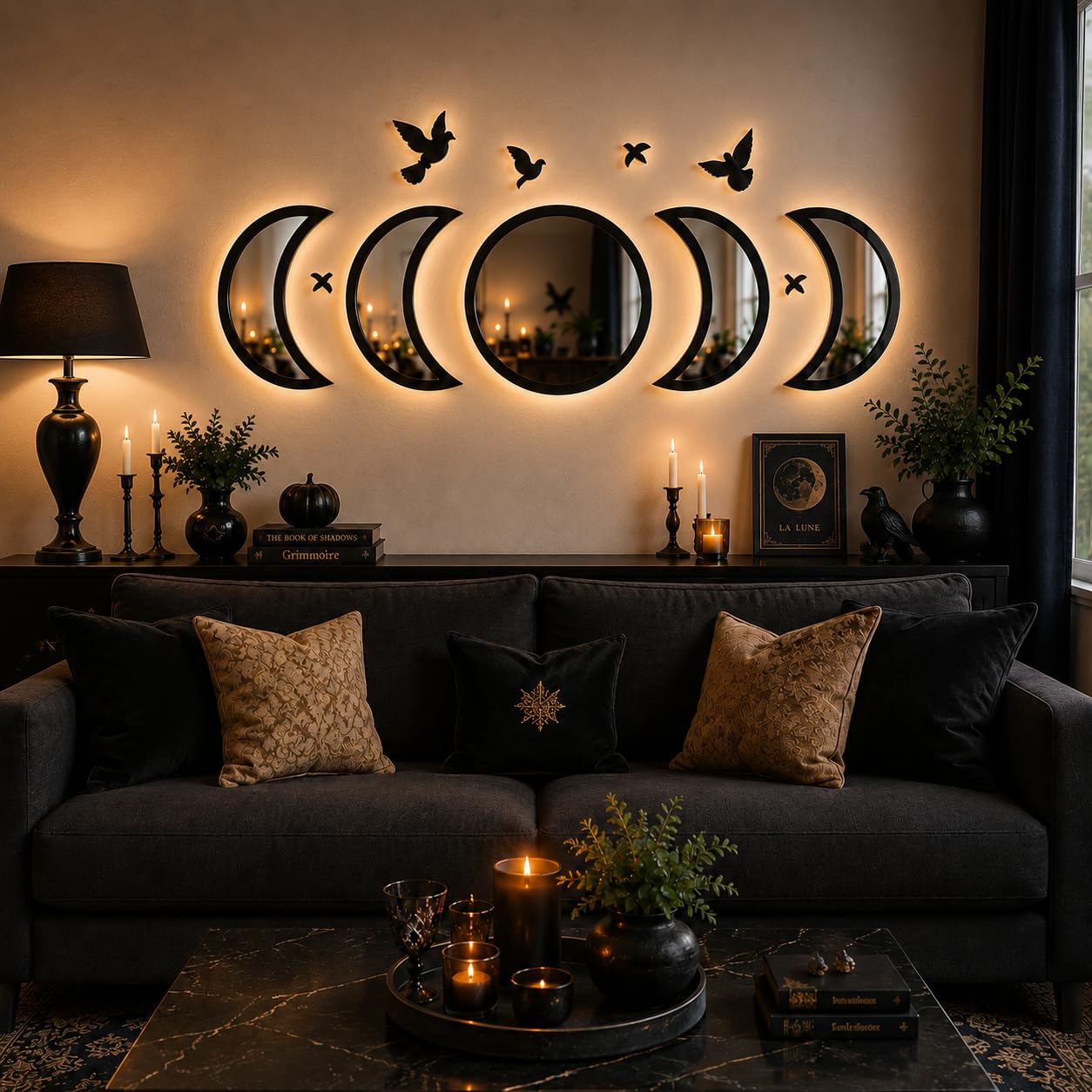 NESHE bird silhouette detail adding movement and gothic charm