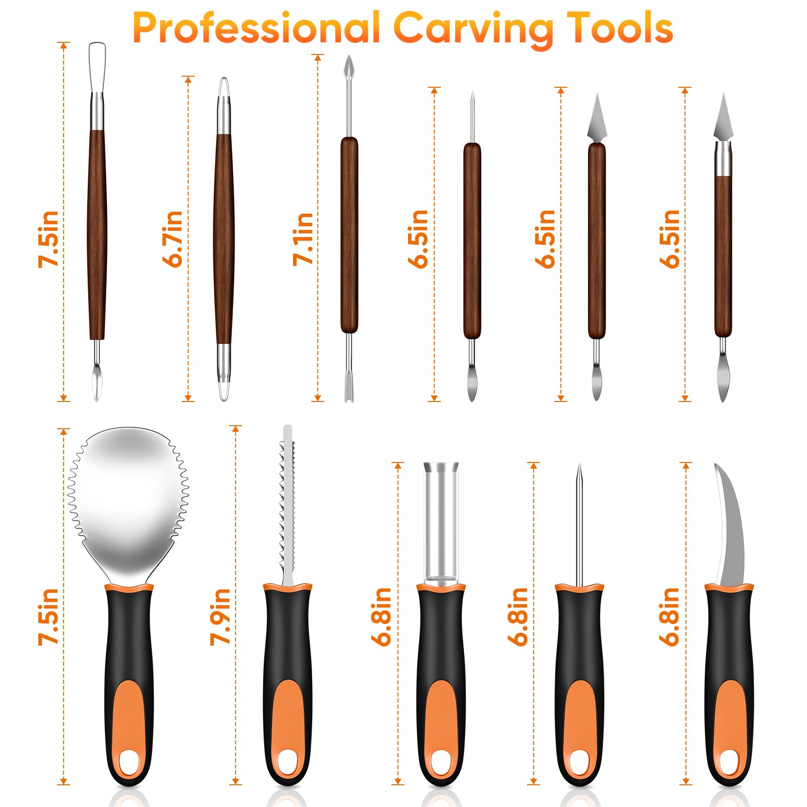 NESSTU full tool layout with 11 stainless-steel carving tools displayed