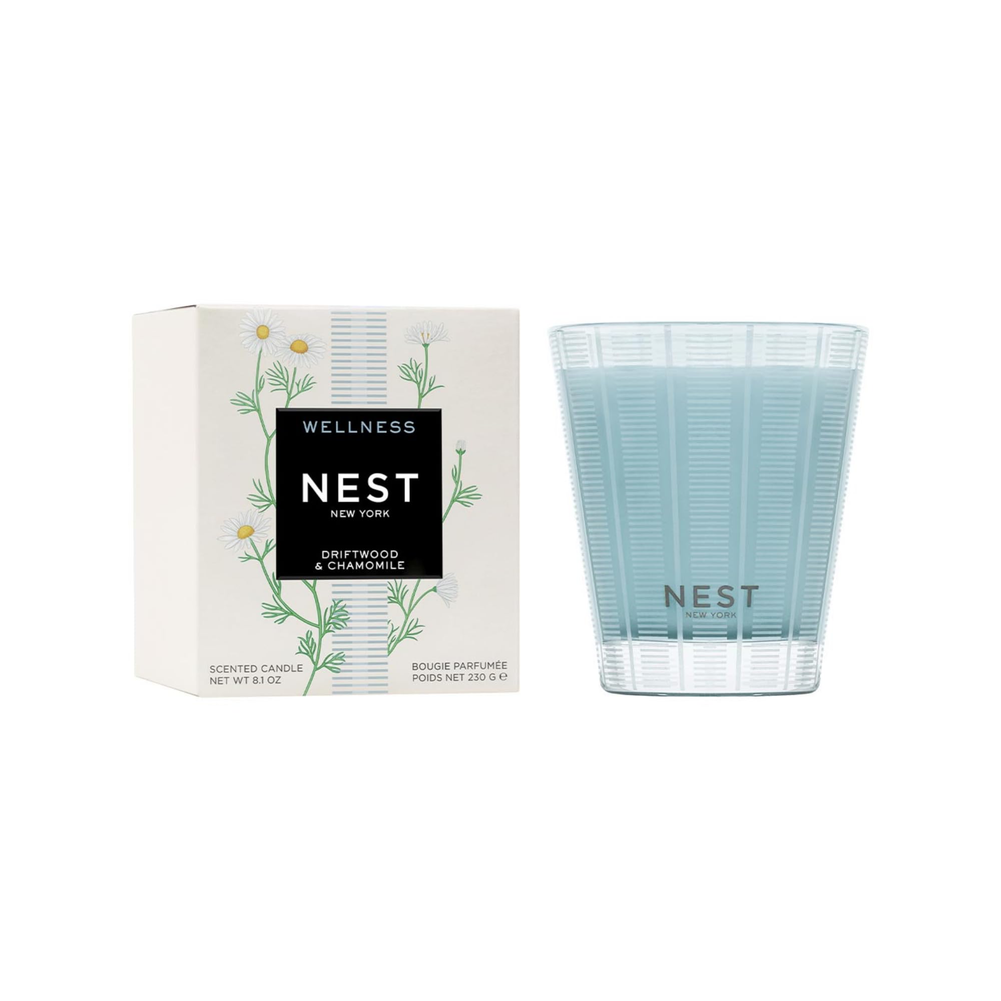 NEST New York front packaging showing blue-tinted glass and elegant stripes, enhances decor