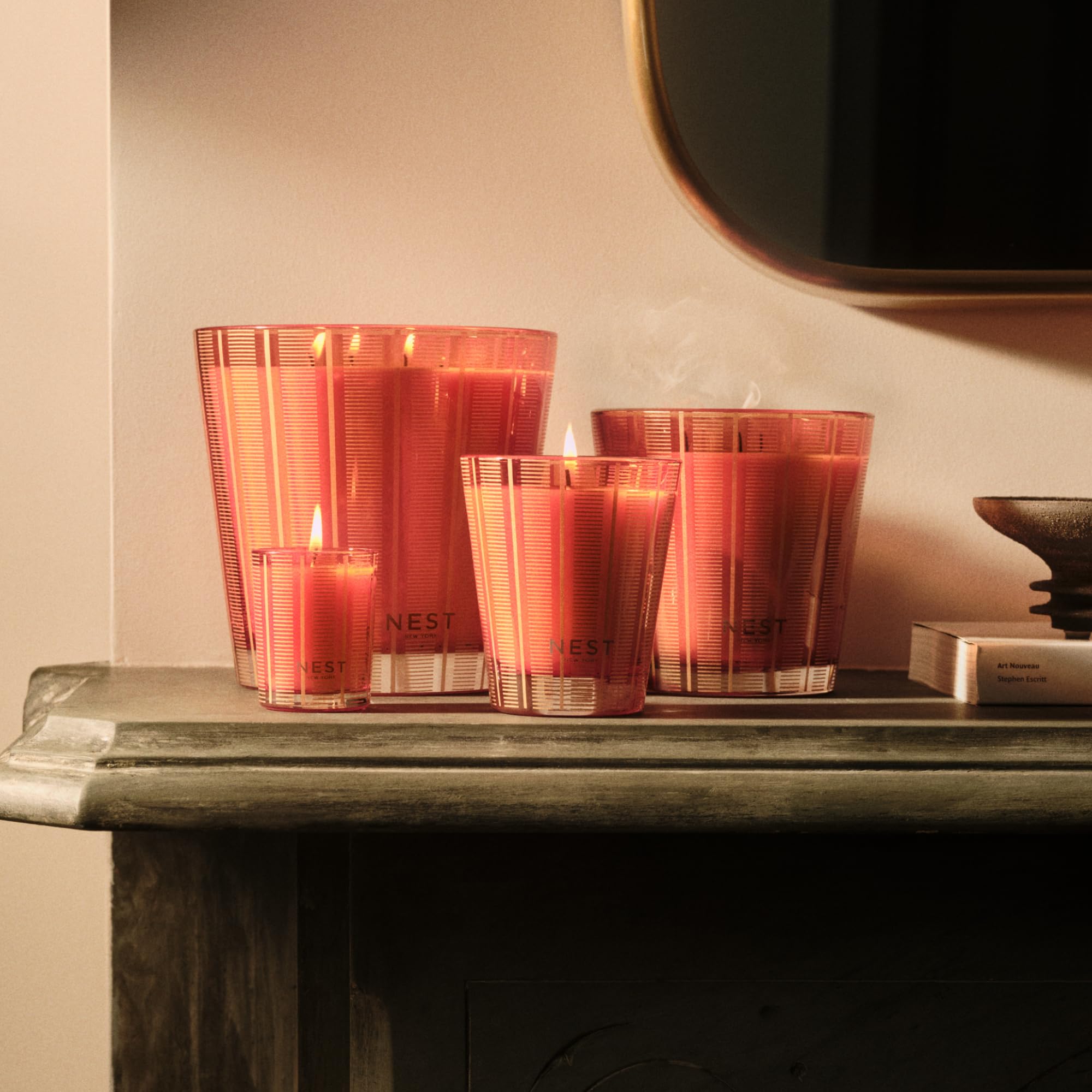 NEST New York candle close-up of blush-orange wax texture, highlights premium clean burn