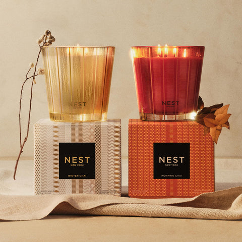 NEST New York label detail showing fragrance name and design, emphasizes luxury presentation