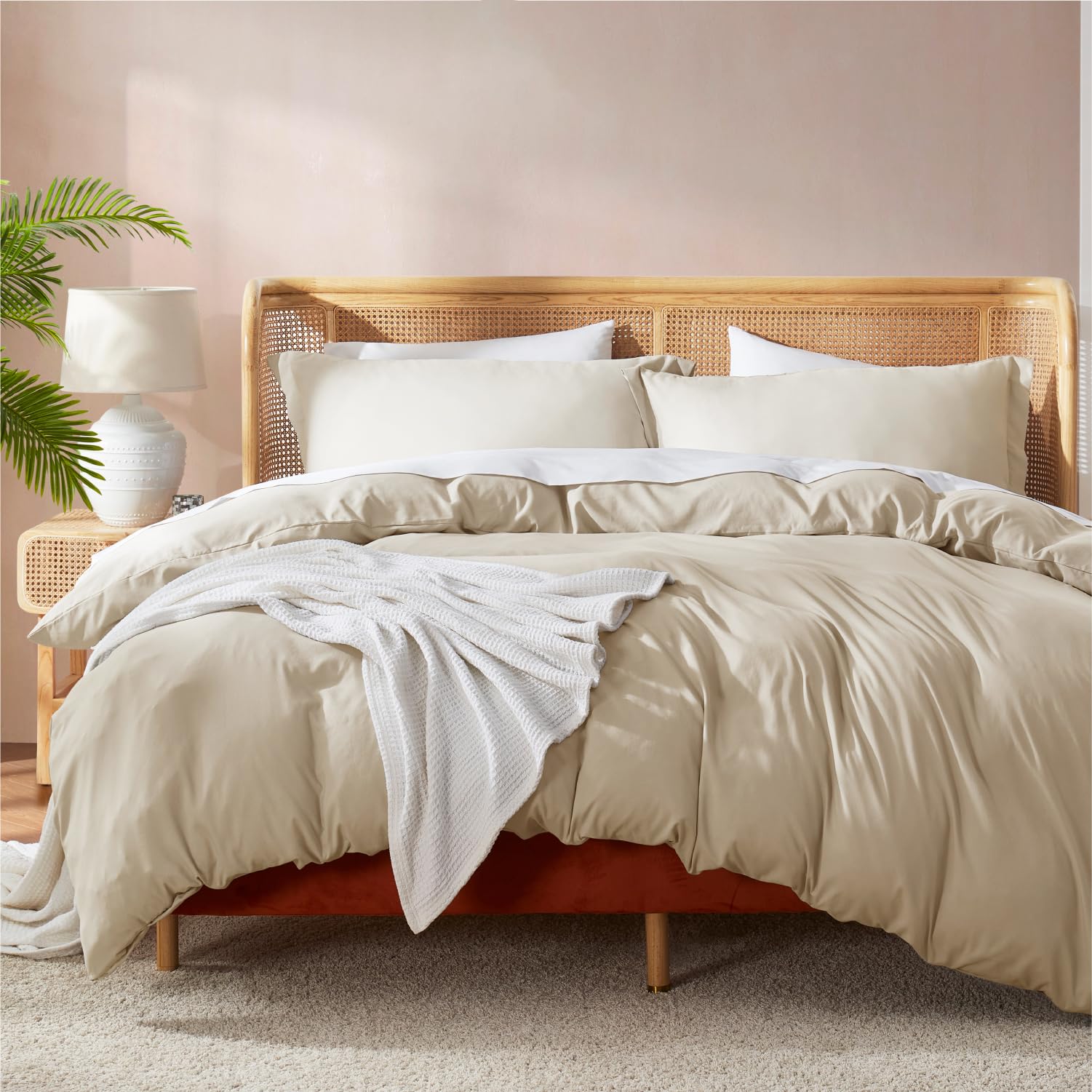 Nestl front view of beige cream duvet cover set shows neat packaging and soft finish