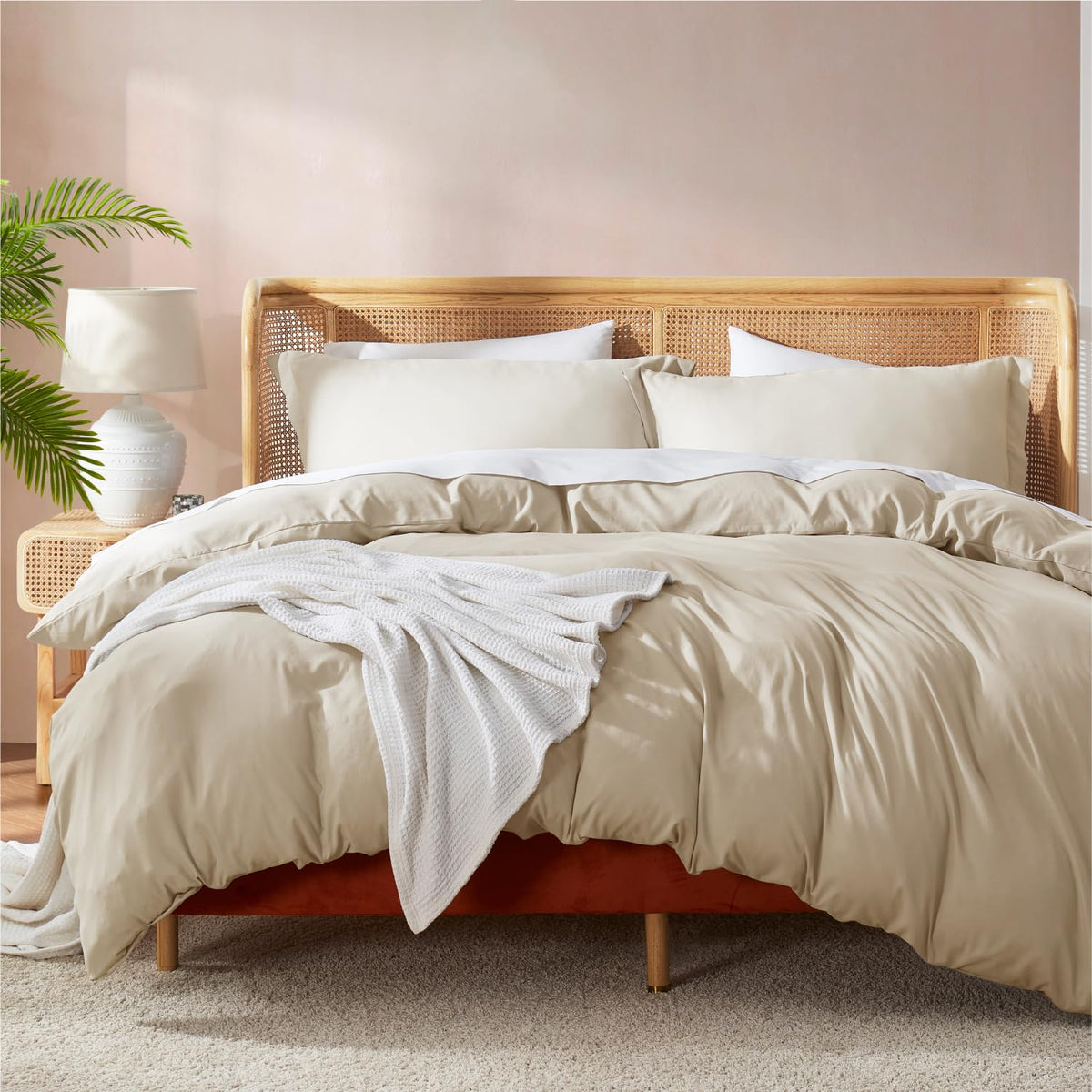 Nestl front view of beige cream duvet cover set shows neat packaging and soft finish