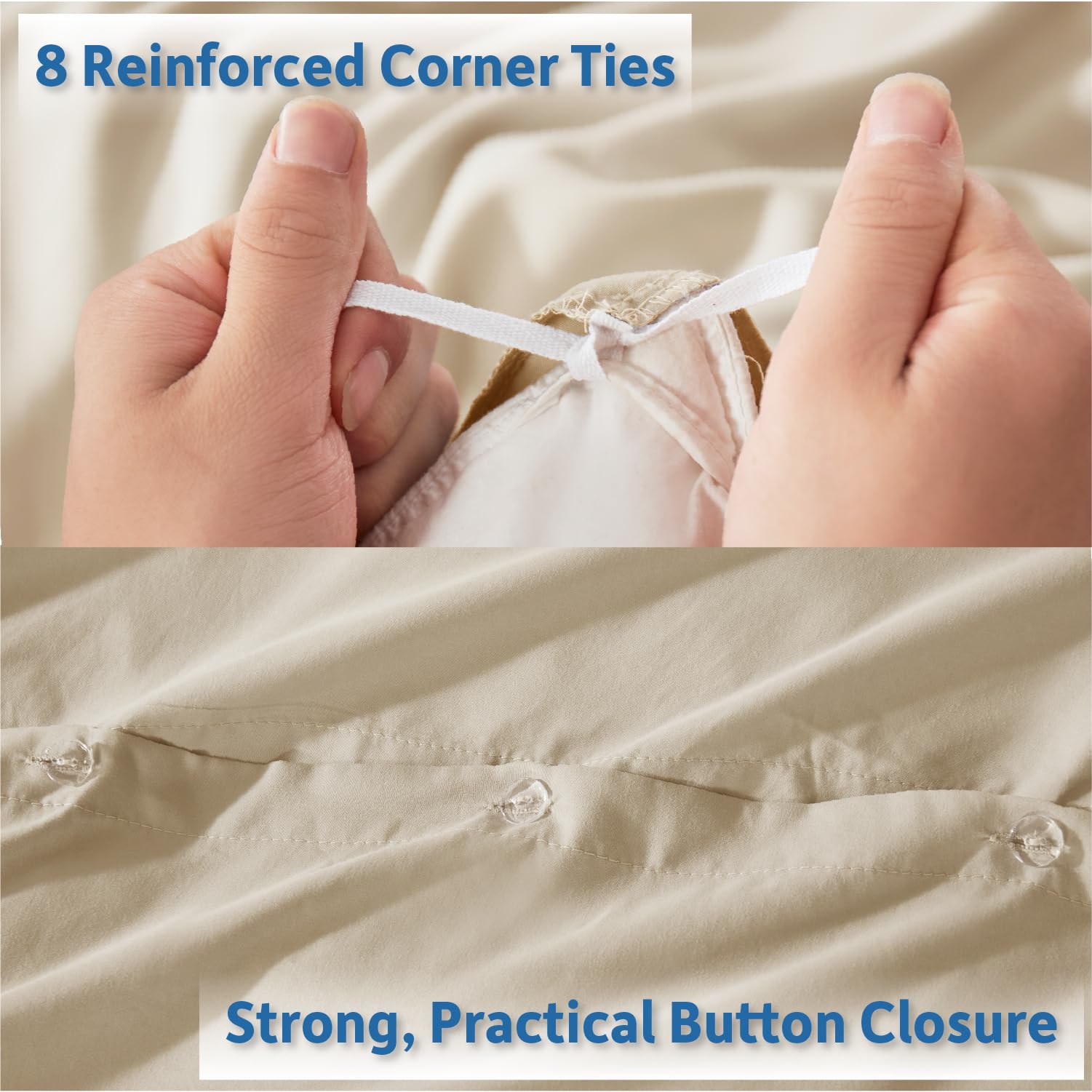 Nestl interior corner showing eight ties to secure duvet insert effectively