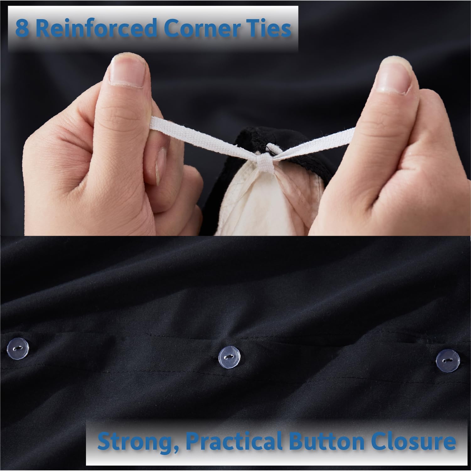 Nestl interior ties close-up securing comforter and preventing shifting overnight