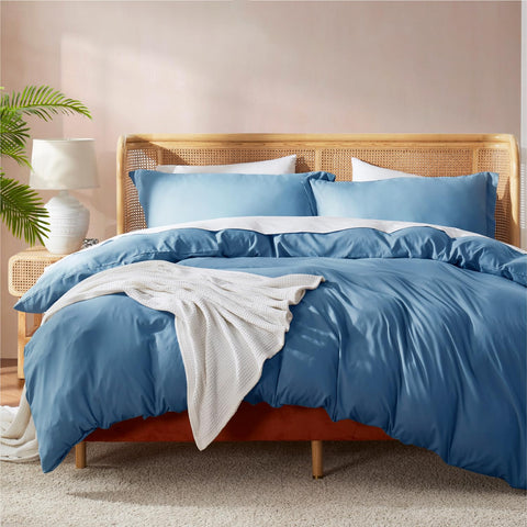 Nestl front view of king duvet cover set showing neat packaging and color choice benefit