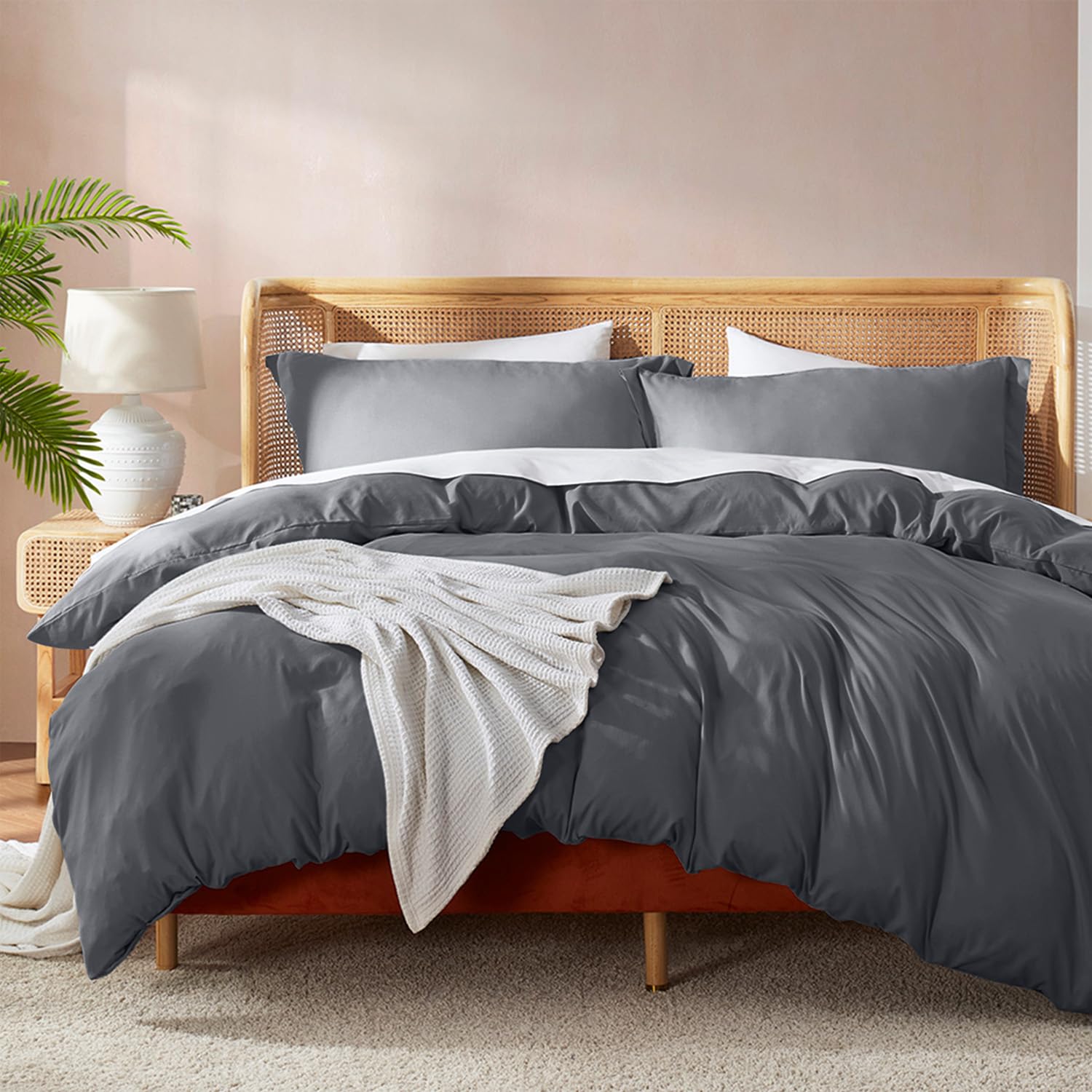 Nestl dark grey duvet cover front view showing neat fit and modern look