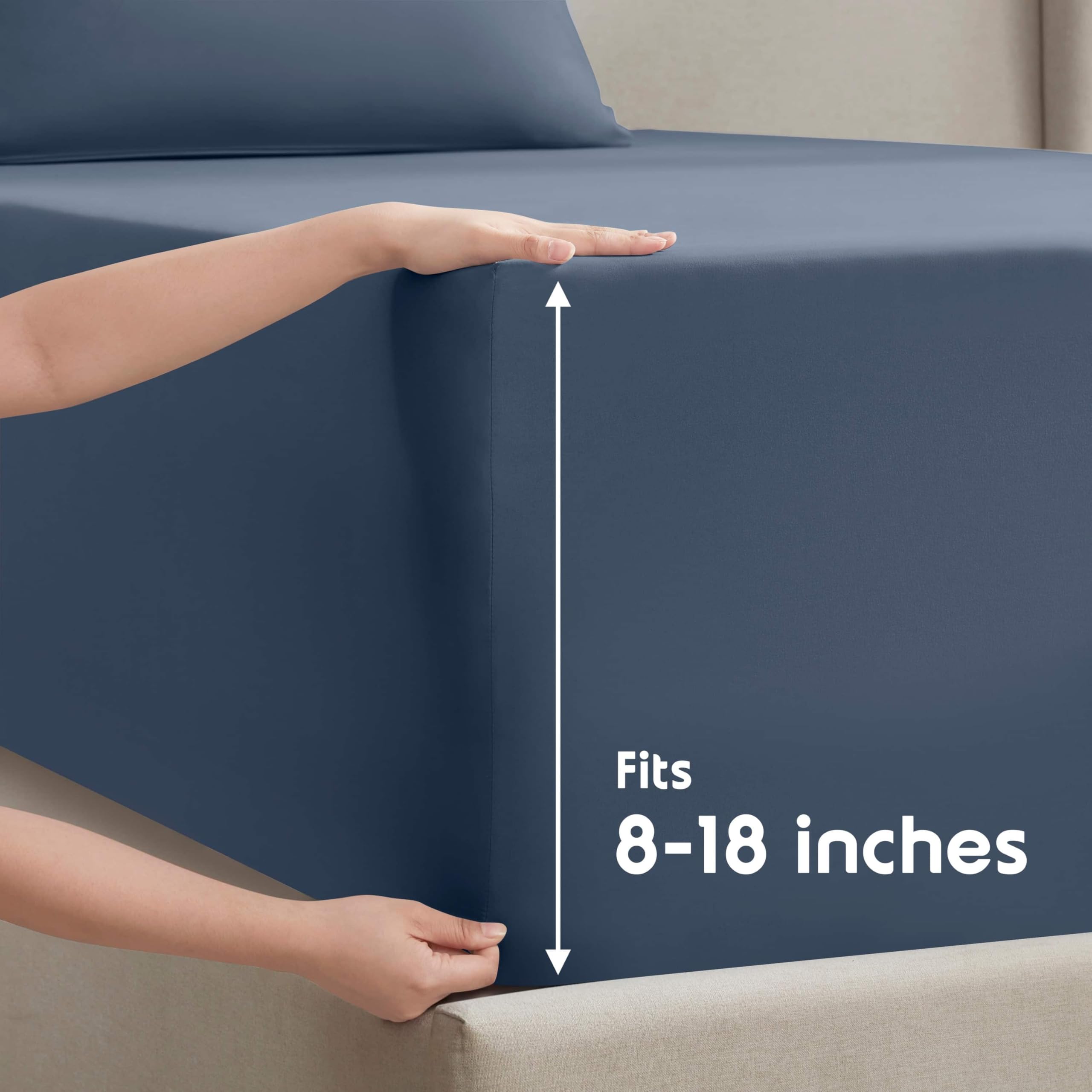 Nestl deep pocket detail displaying 16-inch pocket depth for taller mattresses benefit