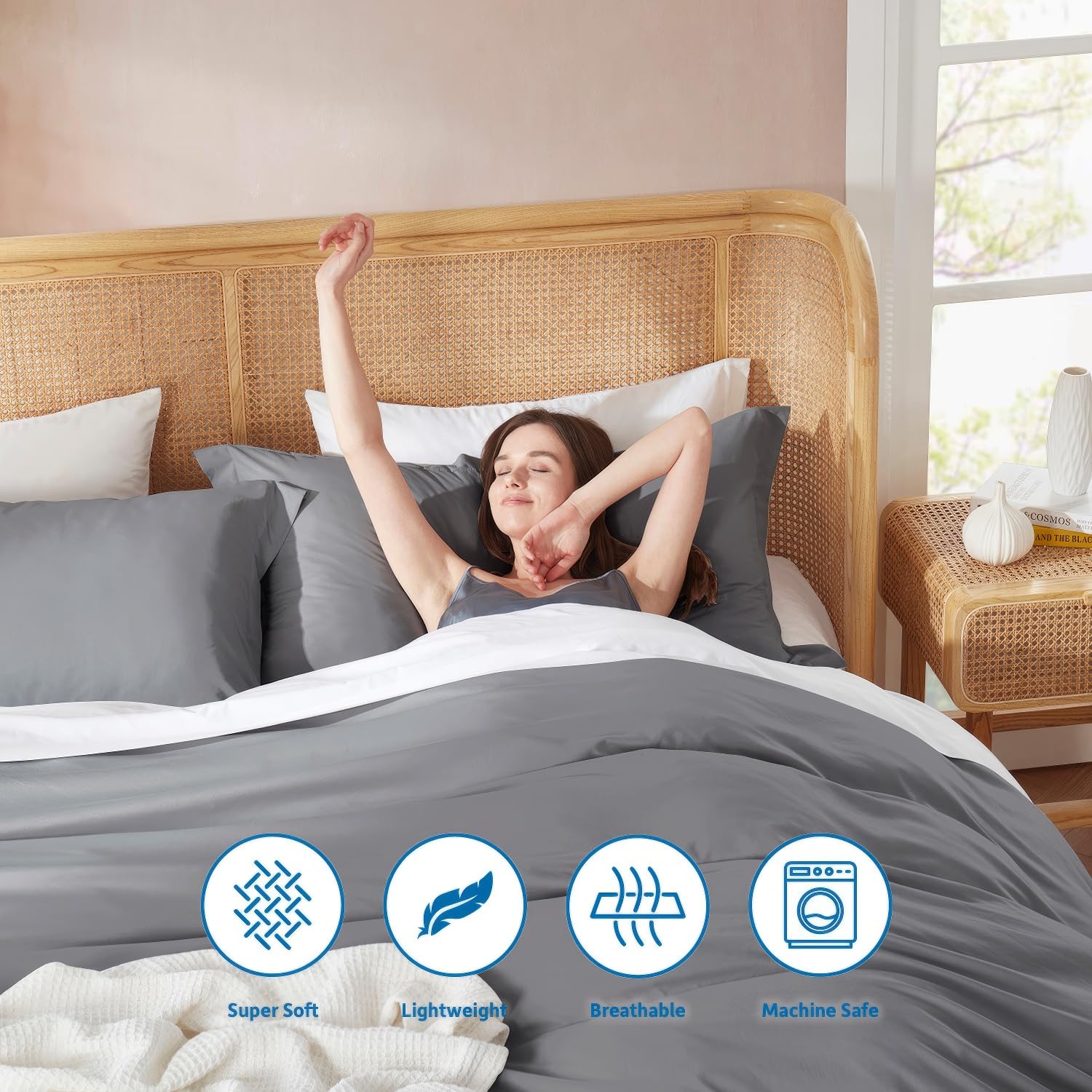 Nestl dimensions size comparison showing king duvet scale on bed