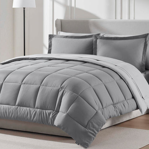 Nestl front view of full 7-piece set showing coordinated bedding pieces and convenience