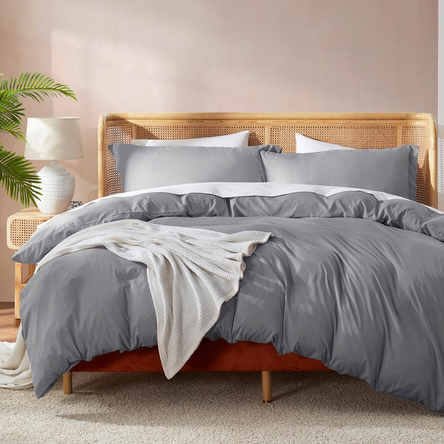 Nestl front view king duvet showing smooth grey cover and tailored look