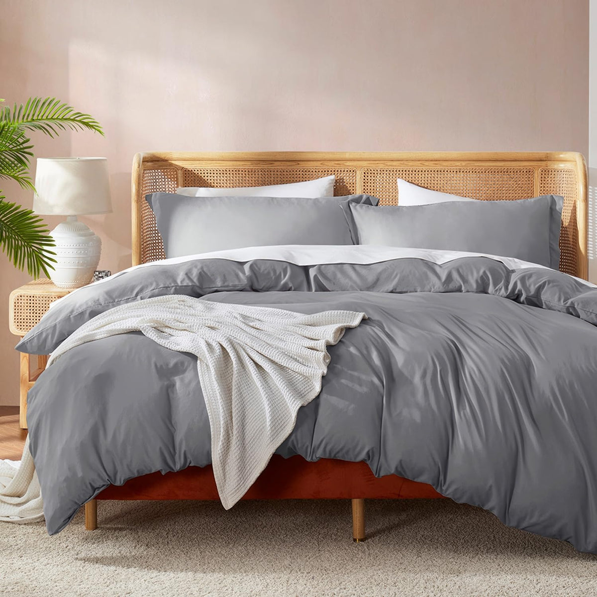 Nestl front view king duvet showing smooth grey cover and tailored look