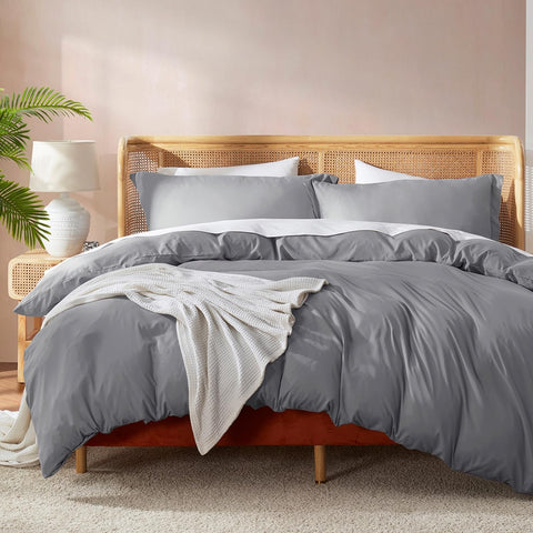 Nestl front view king duvet showing smooth grey cover and tailored look
