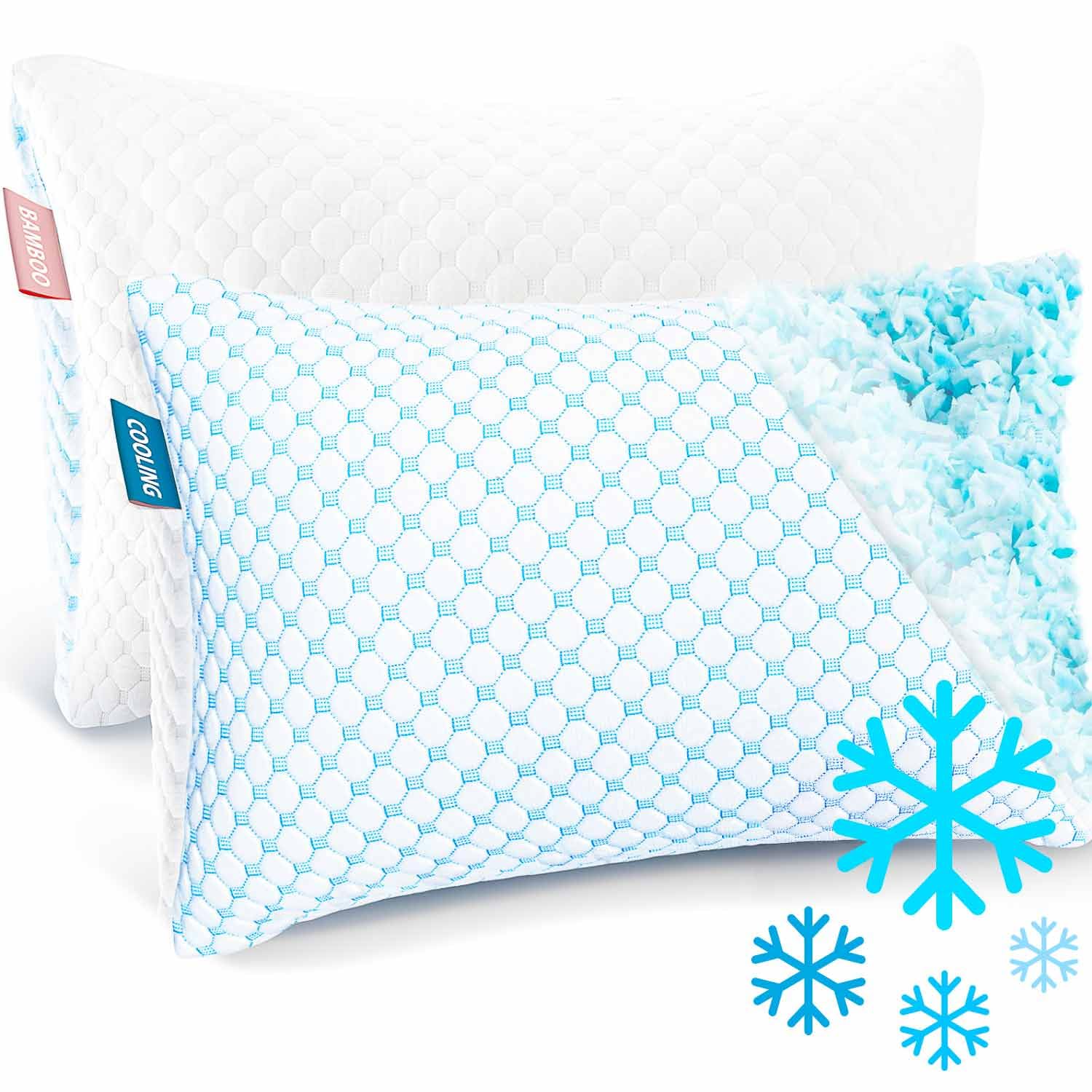 Nestl two pillows front view showing plush cool sleep support