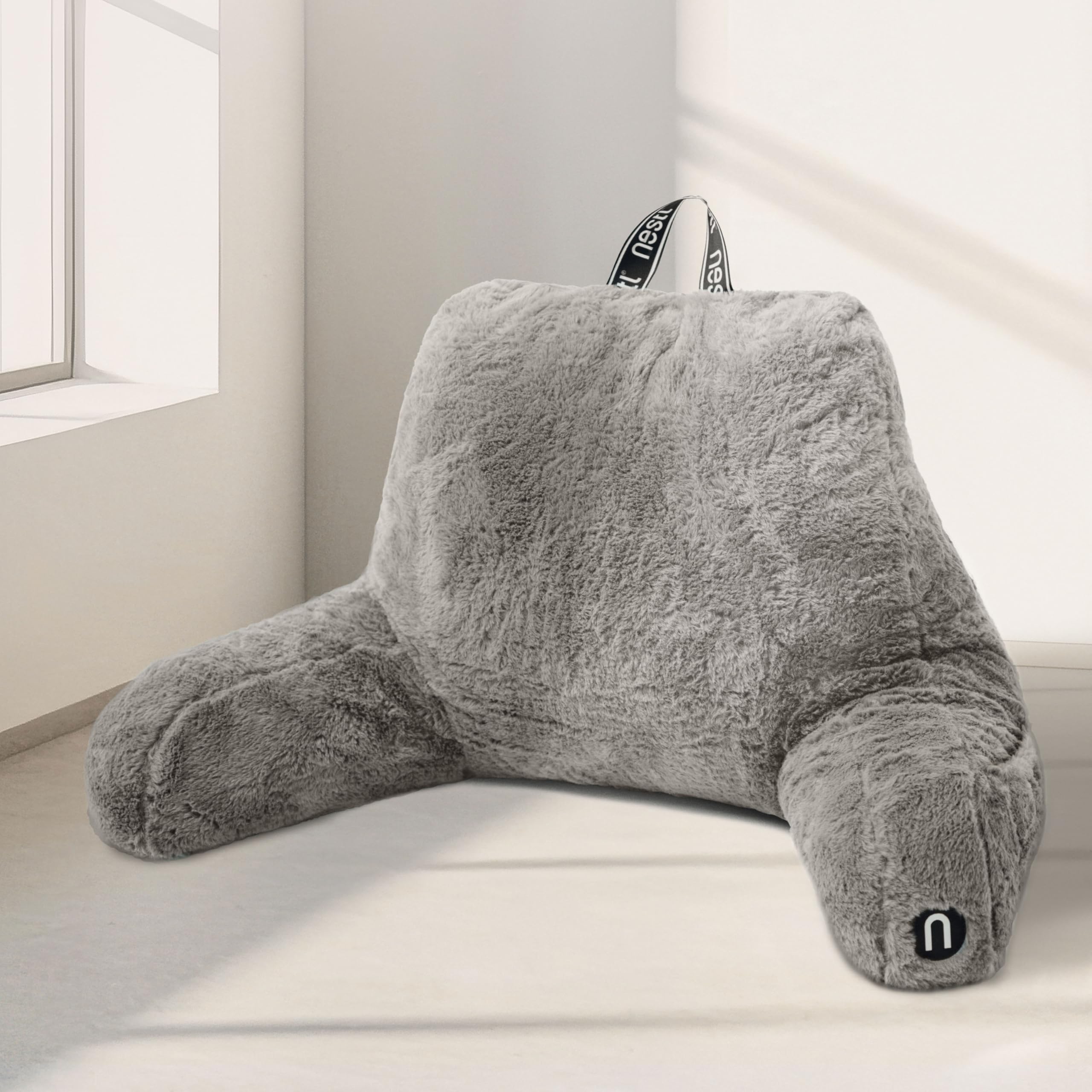 Nestl front view of dark grey reading pillow showing ergonomic support and comfort